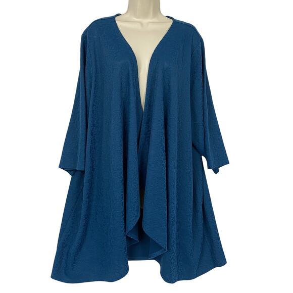 Catherines Cardigan Top Womens 3X 26-28W Blue Floral Lace Swing Open Lagenlook - Picture 1 of 15